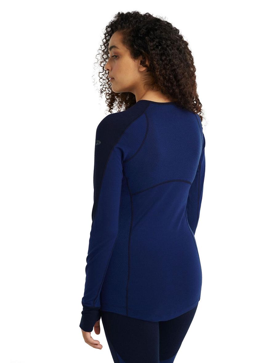 Women's Icebreaker BodyfitZone™ Merino 260 Zone Long Sleeve Crewe Thermal Top Base Layers Midnight Navy / Royal Navy | CA 1042FDNM